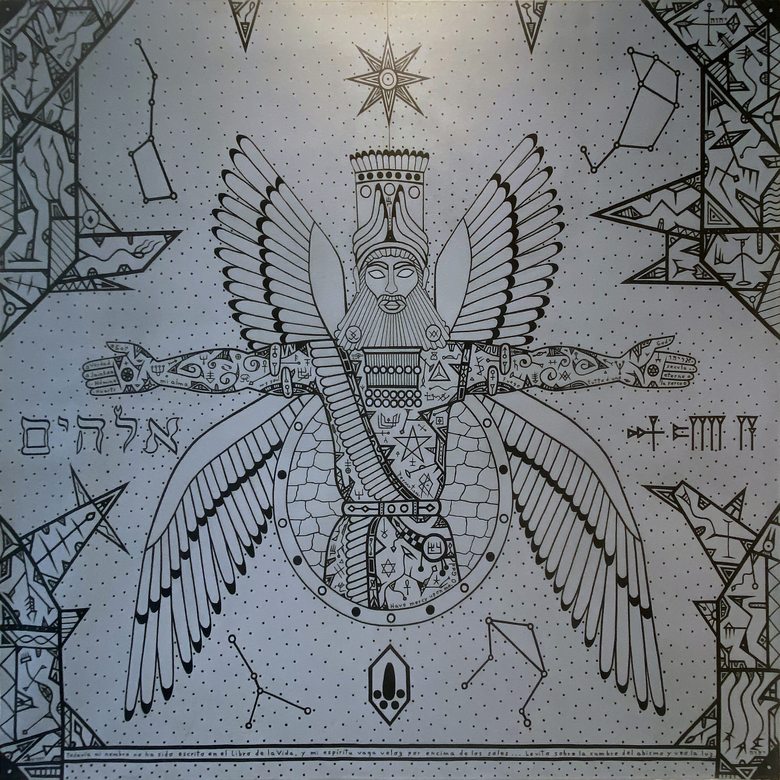 “Anunnaki (Enki)” Acrílico / lienzo. 200 x 200 cm. 2021.